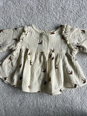 Rylee + Cru Cream Peplum Top with Brown Bird Print - size 12 - 18 months